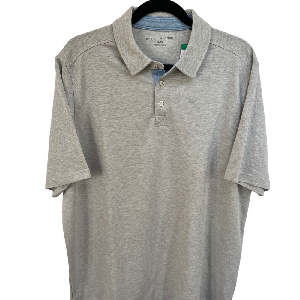 NWT Age of Wisdom Mens Short Sleeve Golf Polo  Gray Heathered Modal Blend SZ XL